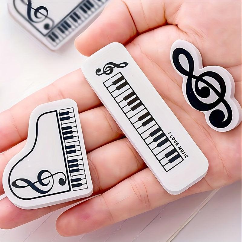 3pcs Note & Piano Eraser Pack, Portable Pencil Eraser for Students