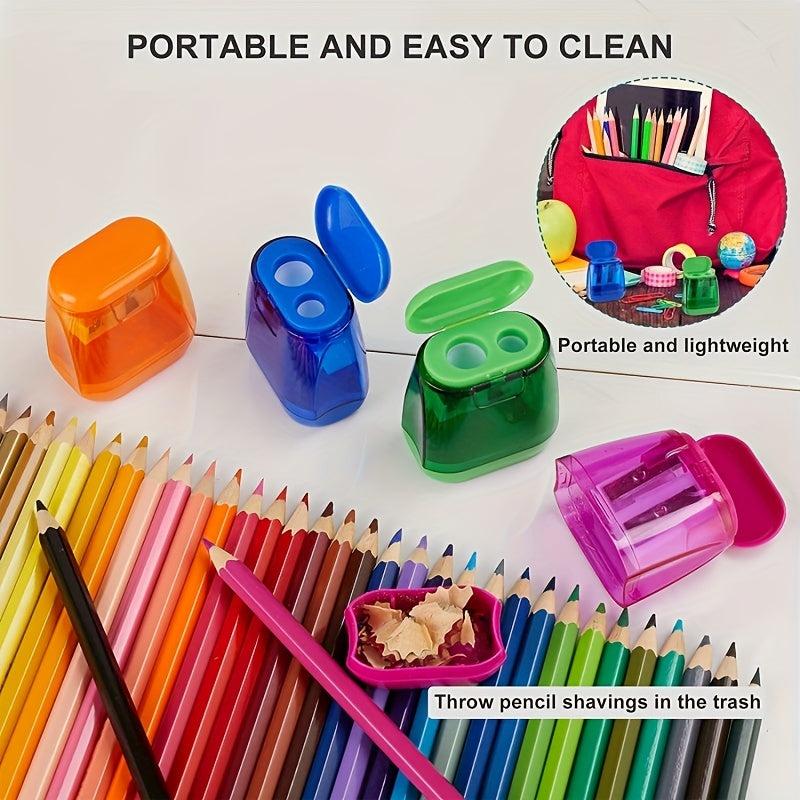 4pcs Double Hole Pencil Sharpener with Cover for Kids & Adults, Colored Pencils