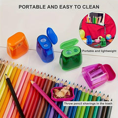 4pcs Double Hole Pencil Sharpener with Cover for Kids & Adults, Colored Pencils
