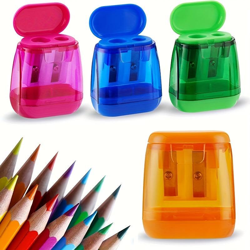 4pcs Double Hole Pencil Sharpener with Cover for Kids & Adults, Colored Pencils