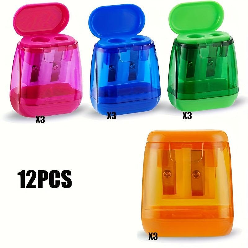 4pcs Double Hole Pencil Sharpener with Cover for Kids & Adults, Colored Pencils