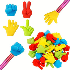 10pcs Funny Pencil Eraser Toppers Rubber Erasers Rock Paper Scissors Pencil Cap 