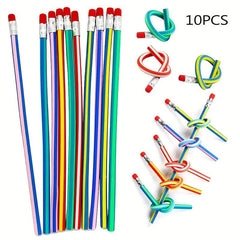 10pcs 17.78cm Flexible Soft Pencils Colored Striped Novelty Pencil