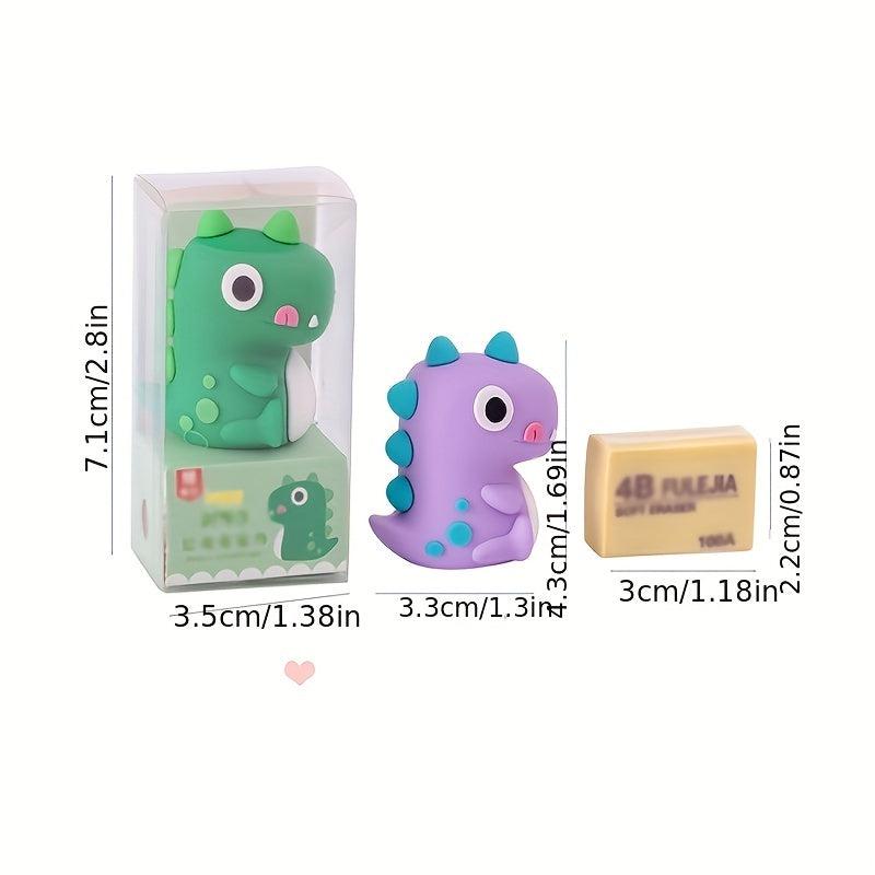 Cute Bear Dinosaur Pencil Sharpener Eraser Set for Students