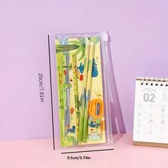 Sea Dinosaur Stationery Set with 6pcs - Pencils, Ruler, Sharpener, Case, Eraser