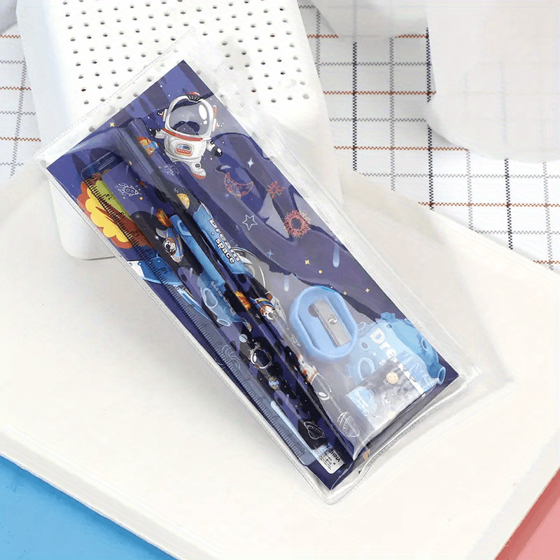 Sea Dinosaur Stationery Set with 6pcs - Pencils, Ruler, Sharpener, Case, Eraser