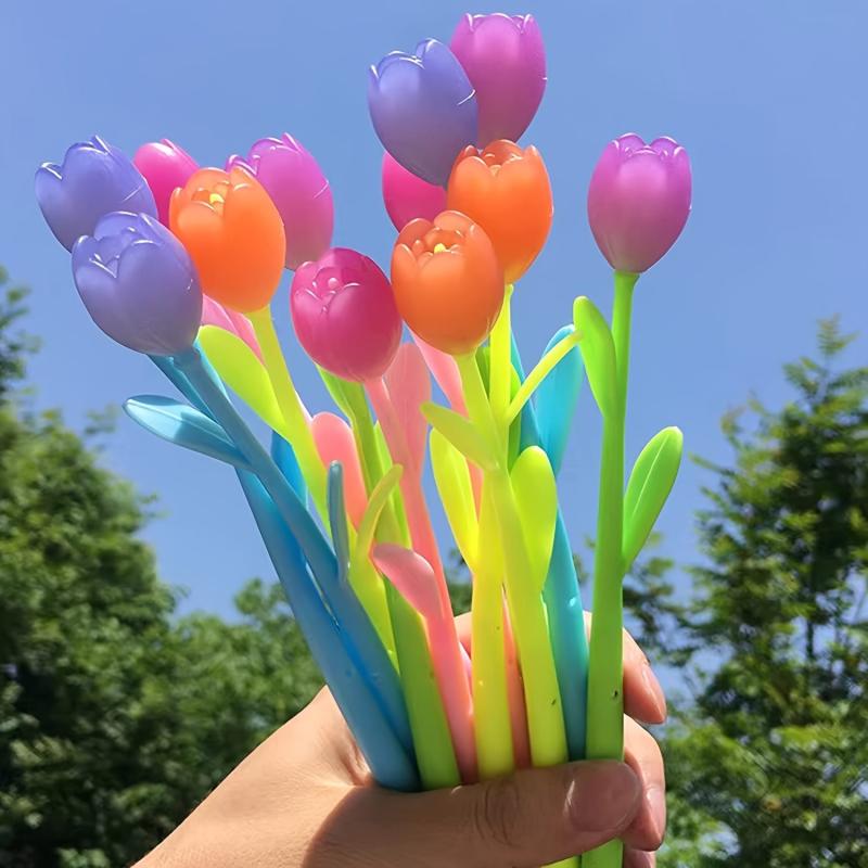10pcs 0.38mm Flower Gel Rollerball Pens, Ink Changing, School, Home, Office