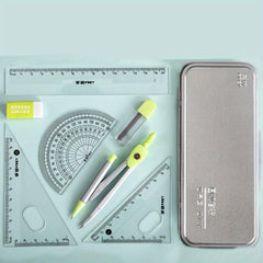 7-Piece Geometry Set for Students with Round Gauge, Ruler, and Box