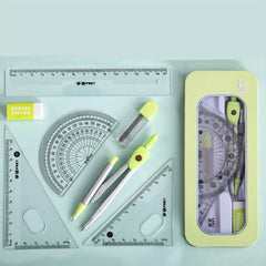 7-Piece Geometry Set for Students with Round Gauge, Ruler, and Box