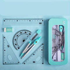 7-Piece Geometry Set for Students with Round Gauge, Ruler, and Box