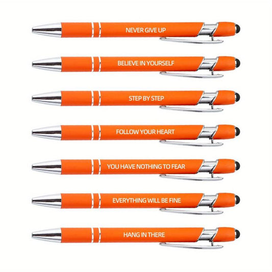 7pcs Metal Ballpoint Pen Inspirational Quotes Touch Screen 2n1 Ink