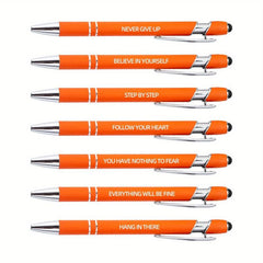 7pcs Metal Ballpoint Pen Inspirational Quotes Touch Screen 2n1 Ink