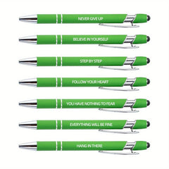7pcs Metal Ballpoint Pen Inspirational Quotes Touch Screen 2n1 Ink