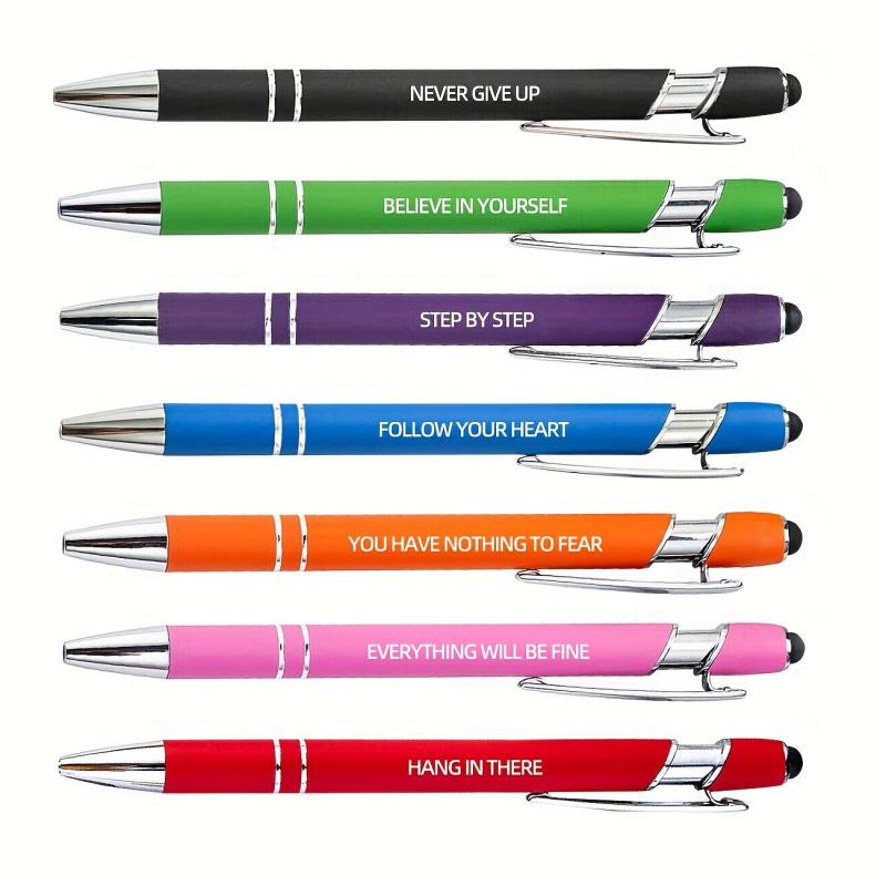 7pcs Metal Ballpoint Pen Inspirational Quotes Touch Screen 2n1 Ink