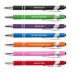 7pcs Metal Ballpoint Pen Inspirational Quotes Touch Screen 2n1 Ink
