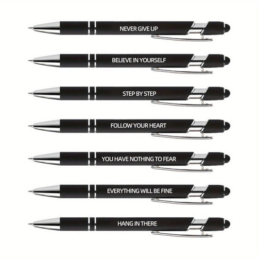7pcs Metal Ballpoint Pen Inspirational Quotes Touch Screen 2n1 Ink