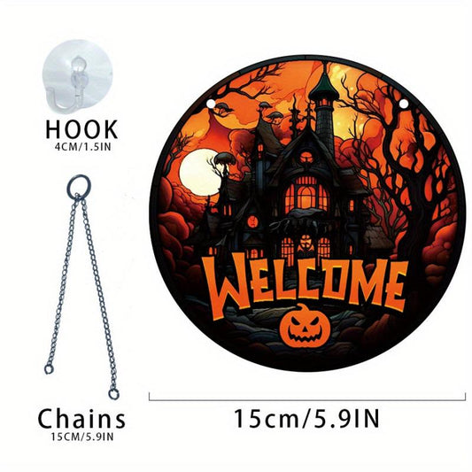 Halloween Acrylic Window Decoration Moonlight Forest Castle Welcome Sign