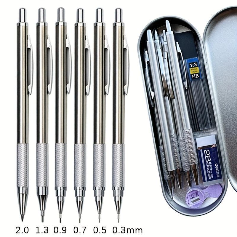 6pcs Metal Mechanical Pencil Set 0.3-2.0mm Art Sketch Automatic Pencil