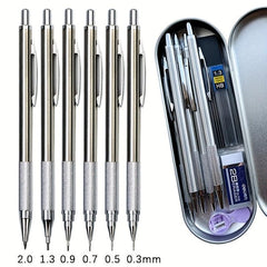 6pcs Metal Mechanical Pencil Set 0.3-2.0mm Art Sketch Automatic Pencil