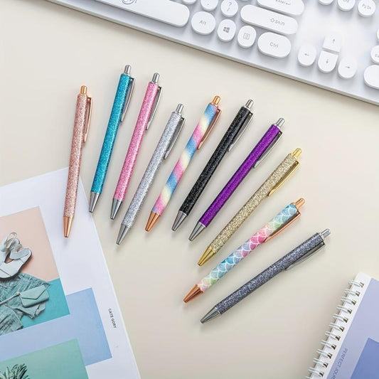 10pcs Metal Ballpoint Pen Retractable for School Office Writing
