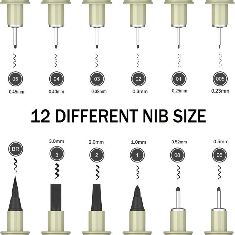 12-Pack Micro Fine Point Fineliner Ink Pens for Drawing Waterproof Archival