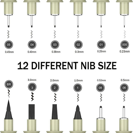 12-Pack Micro Fine Point Fineliner Ink Pens for Drawing Waterproof Archival