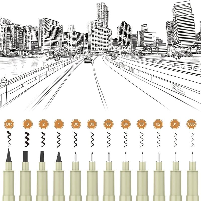 12-Pack Micro Fine Point Fineliner Ink Pens for Drawing Waterproof Archival