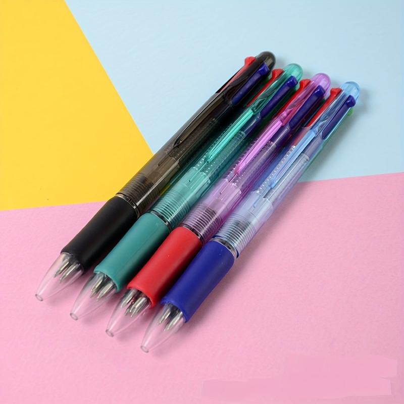 4pcs Press Four Transparent Ballpoint Pen 0.5mm Refill