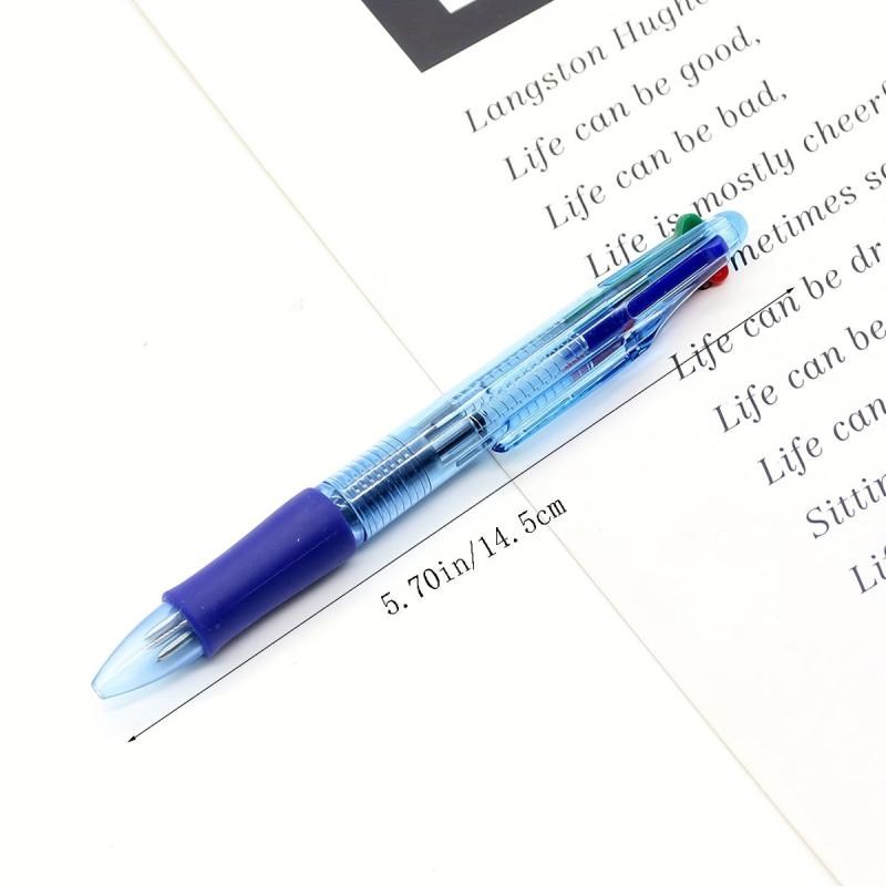 4pcs Press Four Transparent Ballpoint Pen 0.5mm Refill