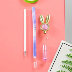 Crystal Rabbit Plated Pull Cap Gel Pen Fun Office Water Based Signature Pen