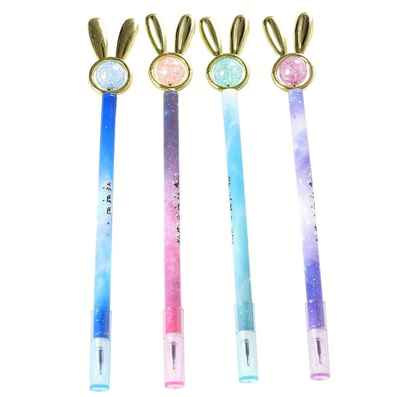 Crystal Rabbit Plated Pull Cap Gel Pen Fun Office Water Based Signature Pen