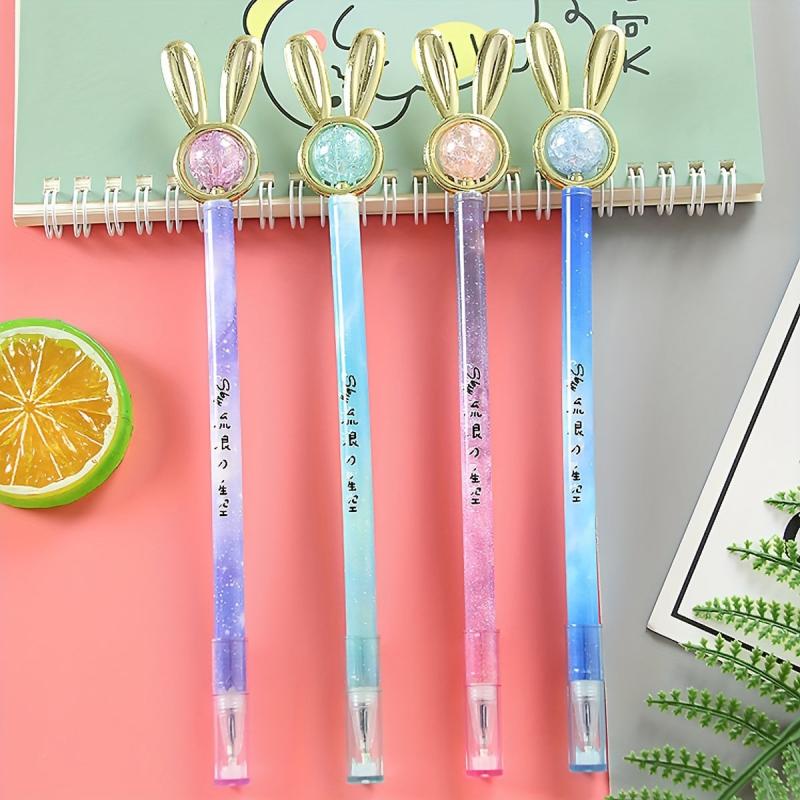 Crystal Rabbit Plated Pull Cap Gel Pen Fun Office Water Based Signature Pen