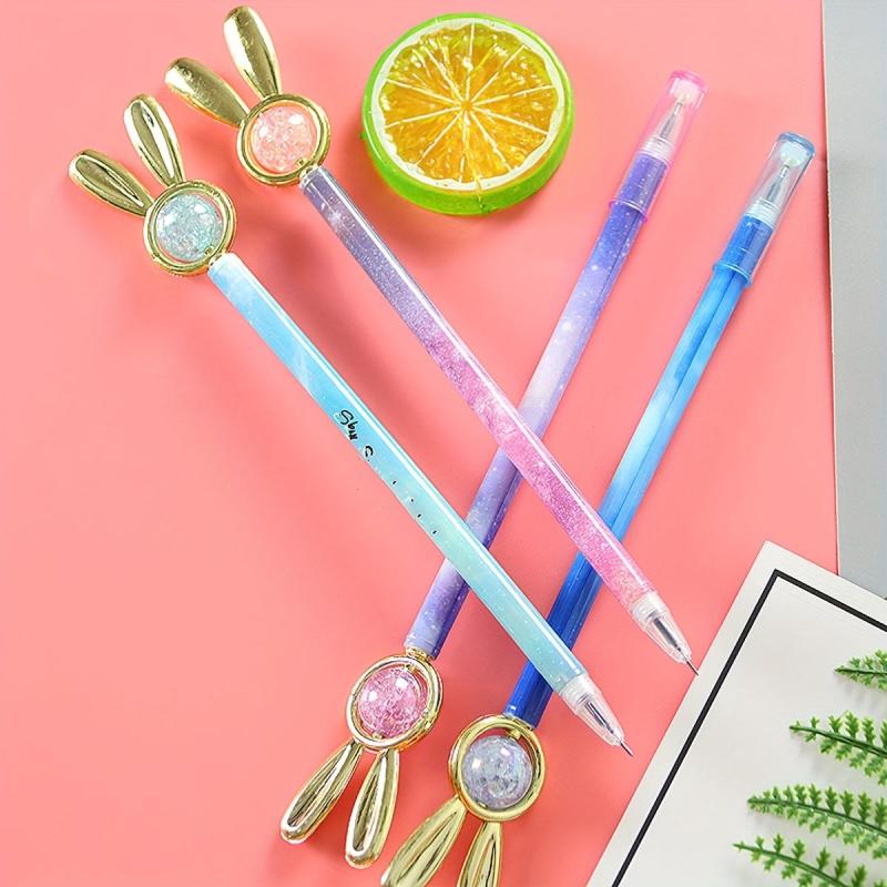 Crystal Rabbit Plated Pull Cap Gel Pen Fun Office Water Based Signature Pen