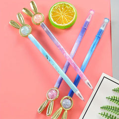 Crystal Rabbit Plated Pull Cap Gel Pen Fun Office Water Based Signature Pen