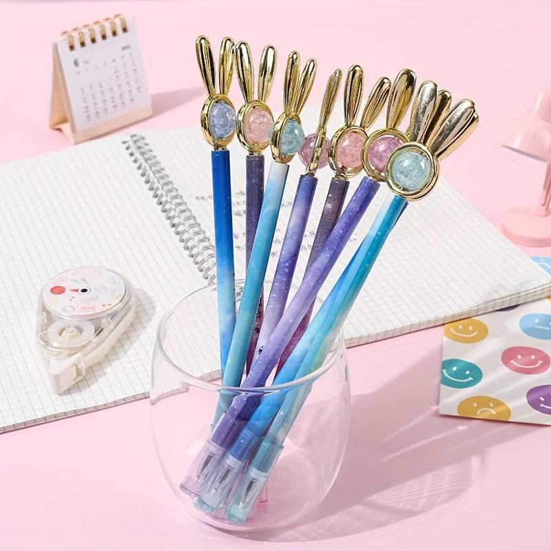 Crystal Rabbit Plated Pull Cap Gel Pen Fun Office Water Based Signature Pen