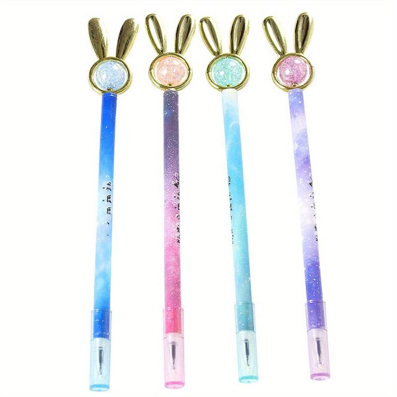 Crystal Rabbit Plated Pull Cap Gel Pen Fun Office Water Based Signature Pen