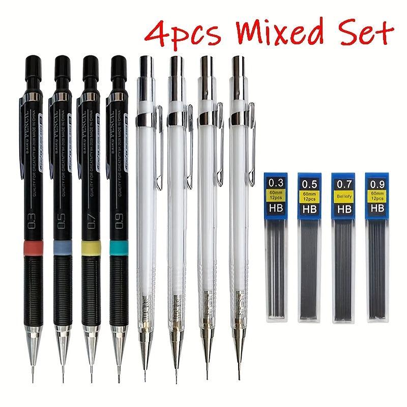 4pcs Transparent Mechanical Pencil Set 0.3-0.9mm Art Sketch Writing Supplies