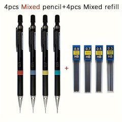 4pcs Transparent Mechanical Pencil Set 0.3-0.9mm Art Sketch Writing Supplies