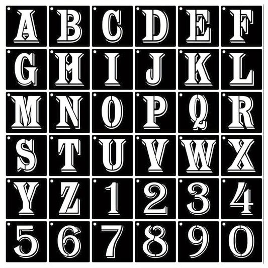 36pcs 7 Letter Number Alphabet Stencils Reusable Plastic Letter Number Templates