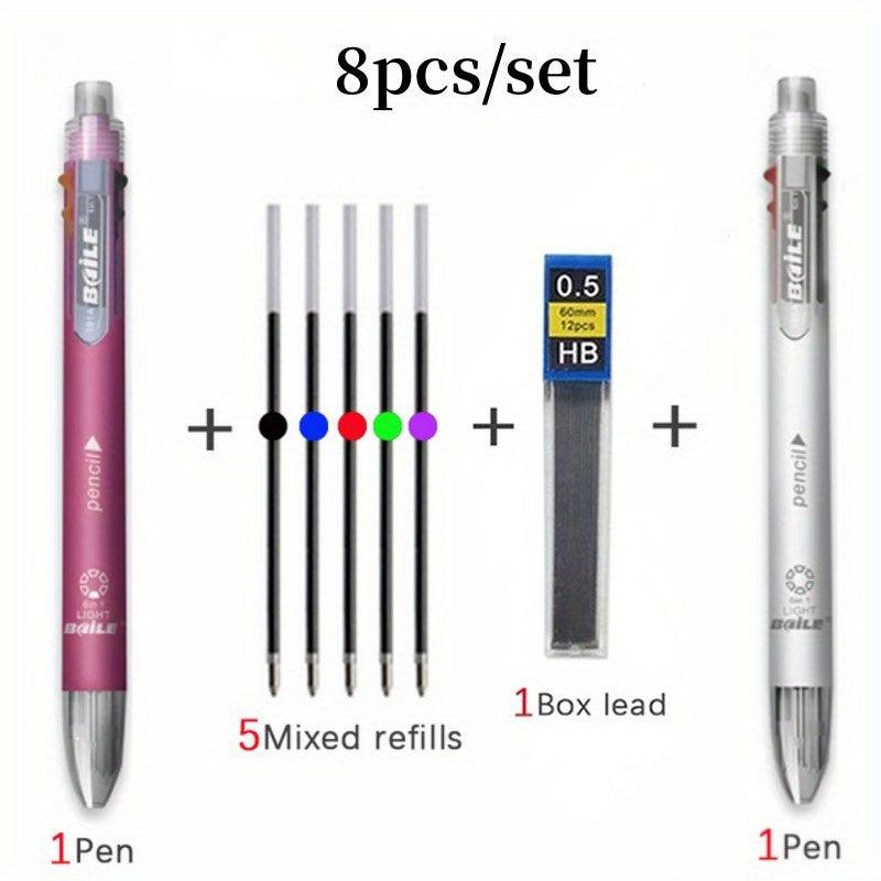 8pcs 6 In 1 Multicolor Ballpoint Pens Set
