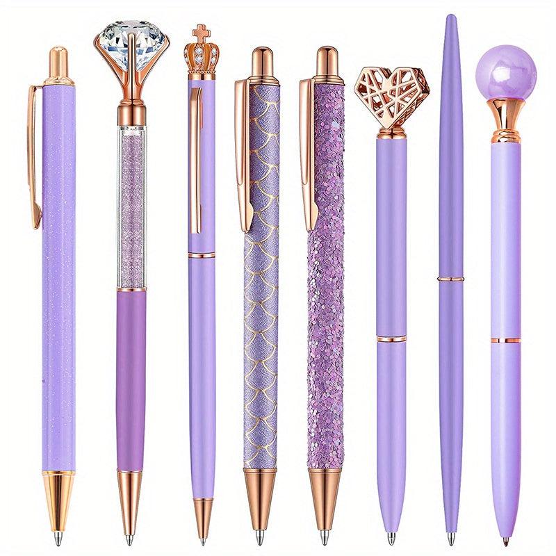 8pcs Purple Ballpoint Pen Set Metal Fancy Pens for Journaling School Office