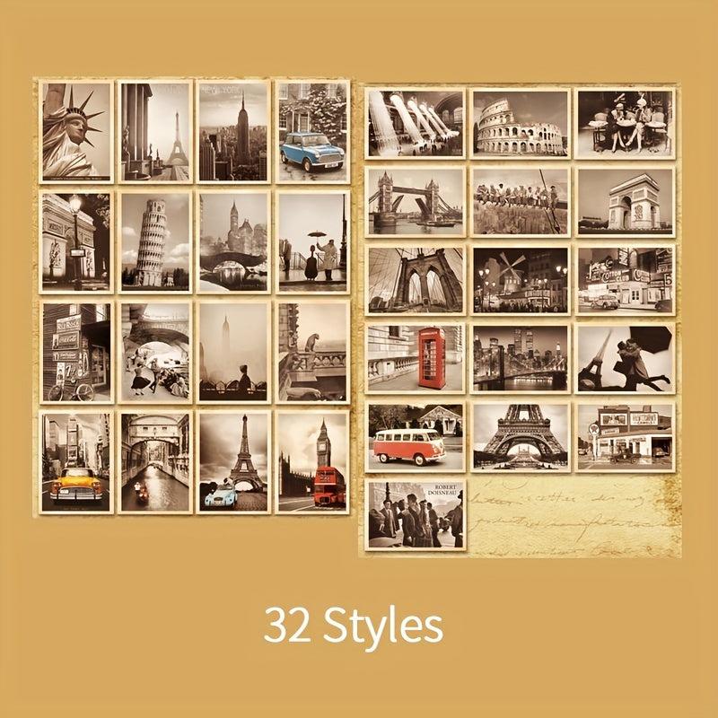 32 Pcs Vintage European Style Building Illustration Postcards