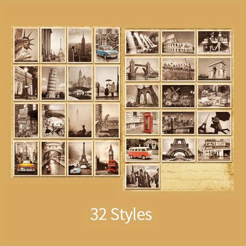 32 Pcs Vintage European Style Building Illustration Postcards