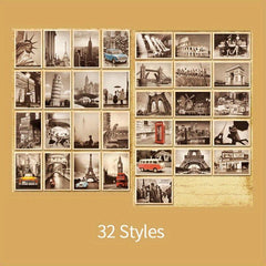 32 Pcs Vintage European Style Building Illustration Postcards