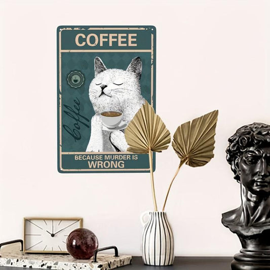 Vintage Coffee Cat Tin Sign for Home Wall Decoration