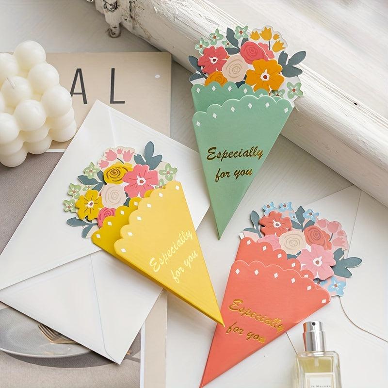 3pcs Bouquet Greeting Cards for Thanksgiving, Mothers, Special Friends