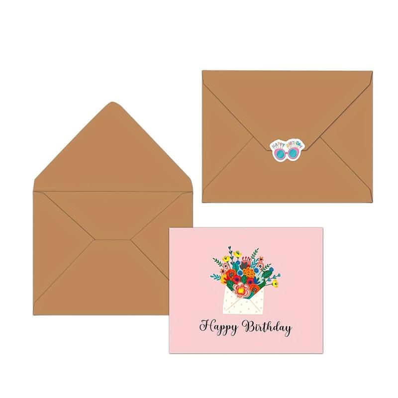 20pcs Cartoon Happy Birthday Cards With Envelope Sticker