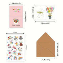 20pcs Cartoon Happy Birthday Cards With Envelope Sticker
