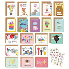 20pcs Cartoon Happy Birthday Cards With Envelope Sticker