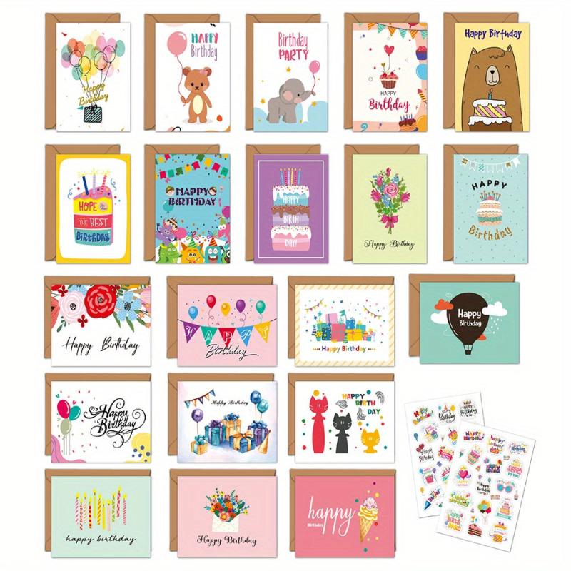 20pcs Cartoon Happy Birthday Cards With Envelope Sticker
